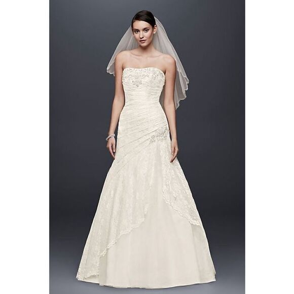 David's Bridal a-line lace wedding dress with side split detail corset back  Size - threedaughtersproperties.com